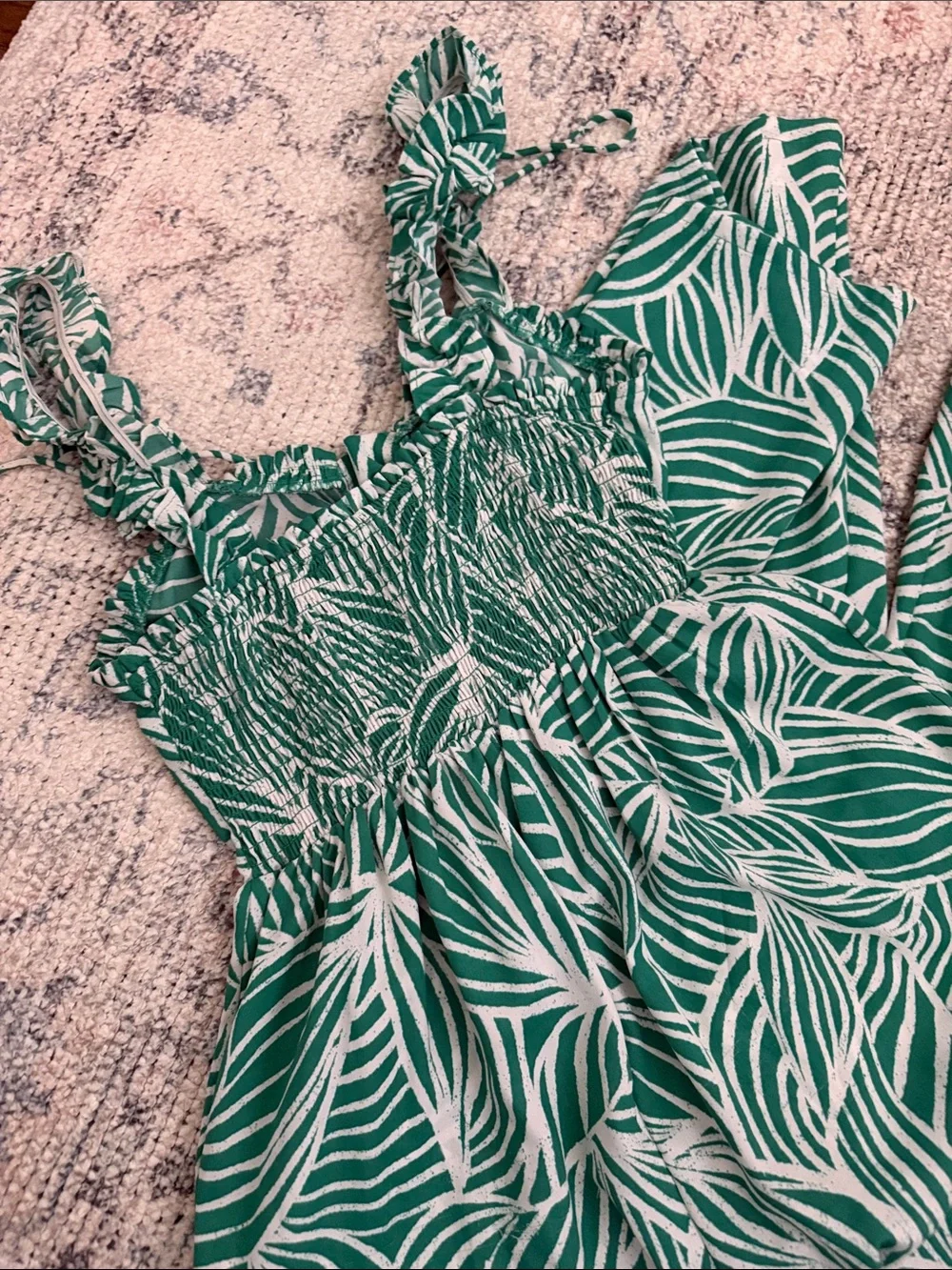 Japna Green and White Leaf-Print Wide-Leg Jumpsuit